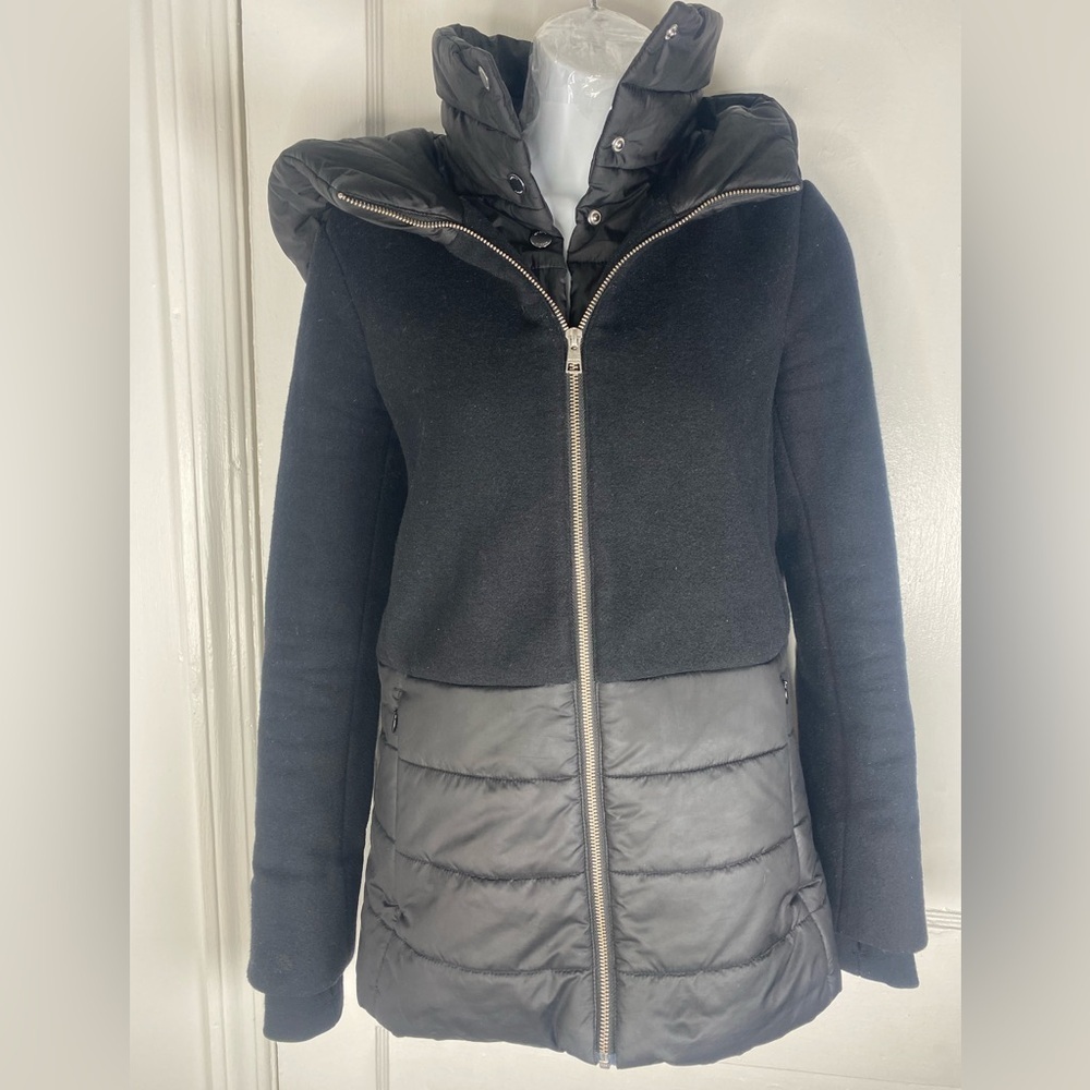 Soia & Kyo Black Avery Mixed-Media Hooded Puffer Coat XXS